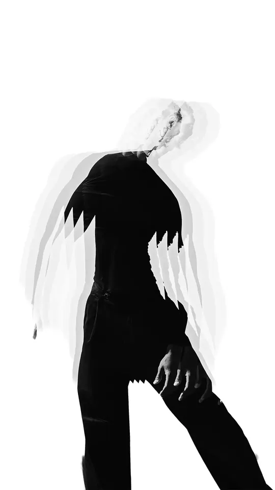 Multiple-exposure silhouette of a figure in black